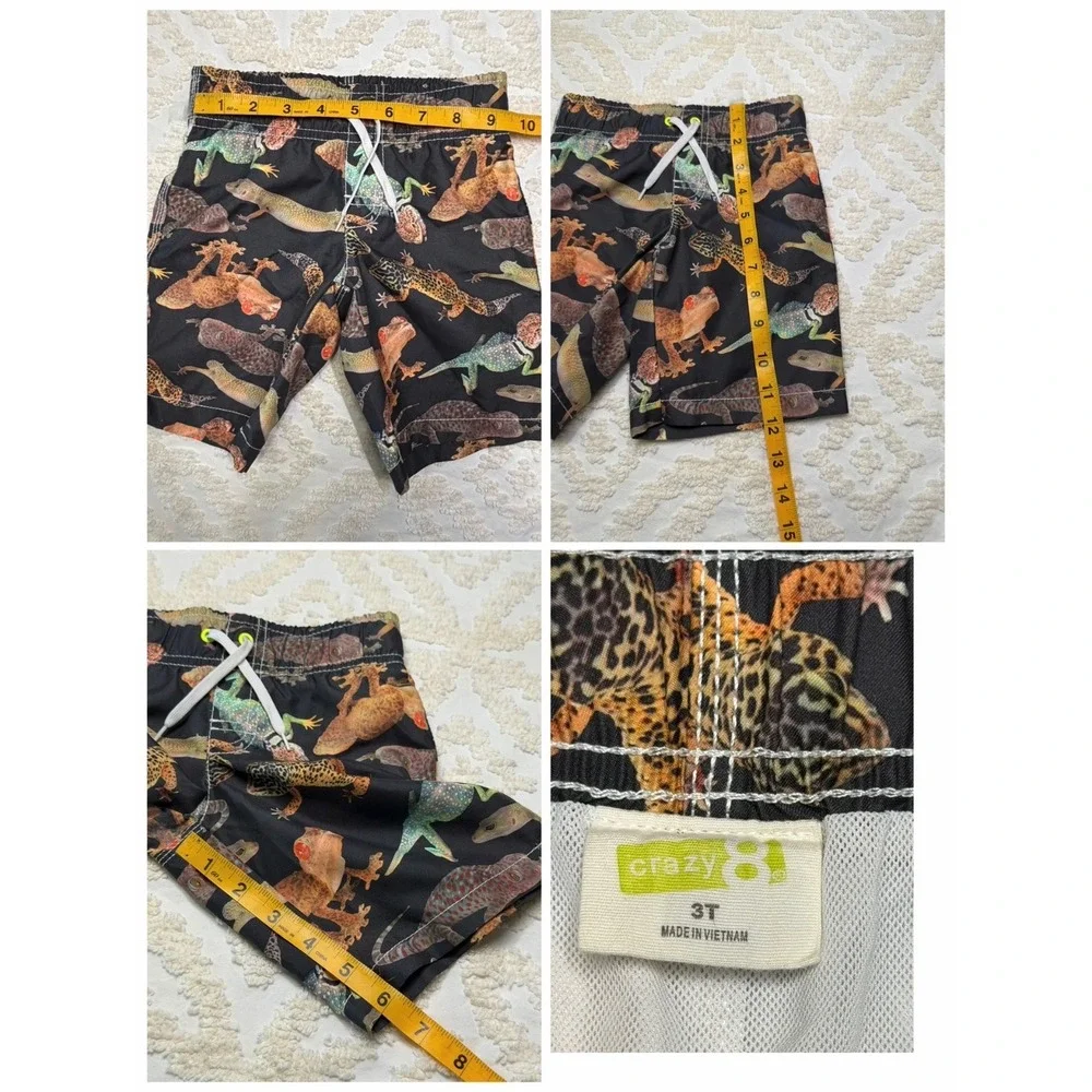Crazy 8 Lizard Gecko Print Swim Trunks‎ 3T Toddler Boys Board Shorts Summer